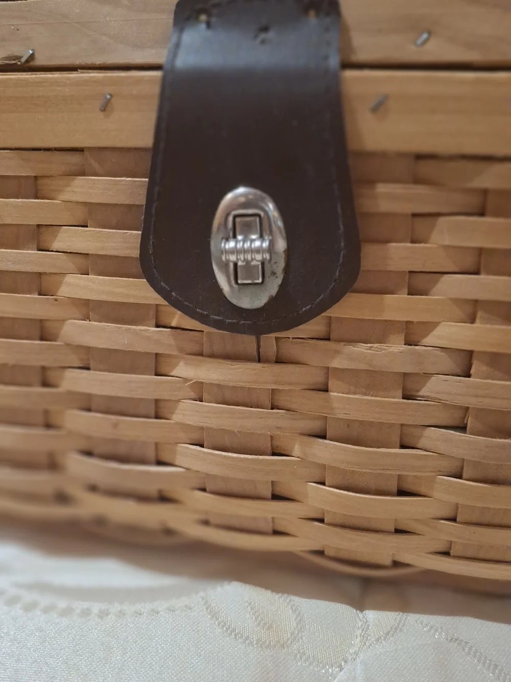 Woven Basket with Leather Strap